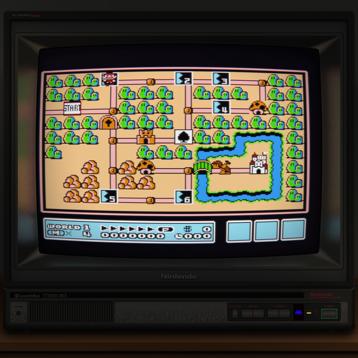 O mapa do mundo 1 em Super Mario Bros. 3.